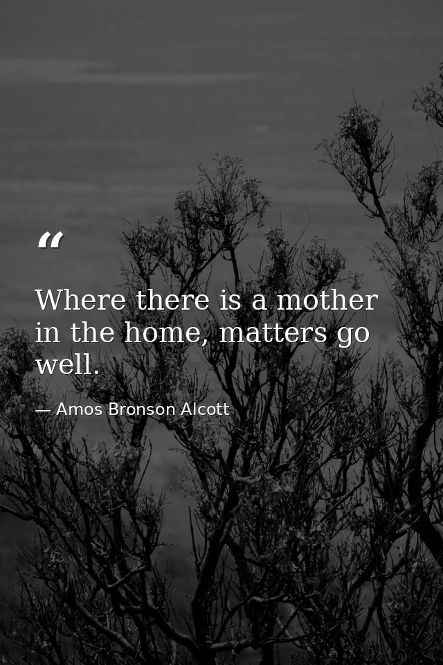 Where there is a mother in the home, matters go well. — Amos Bronson Alcott