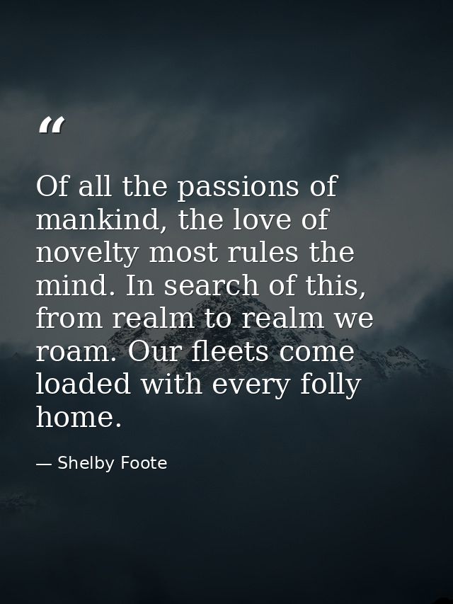 Of all the passions of mankind, the love of novelty most rules the mind. In search of this, from realm to realm we roam. — Shelby Foote