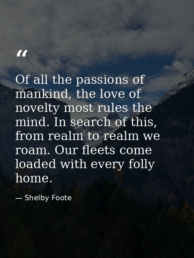 Of all the passions of mankind, the love of novelty most rules the mind. In search of this, from realm to realm we roam. — Shelby Foote