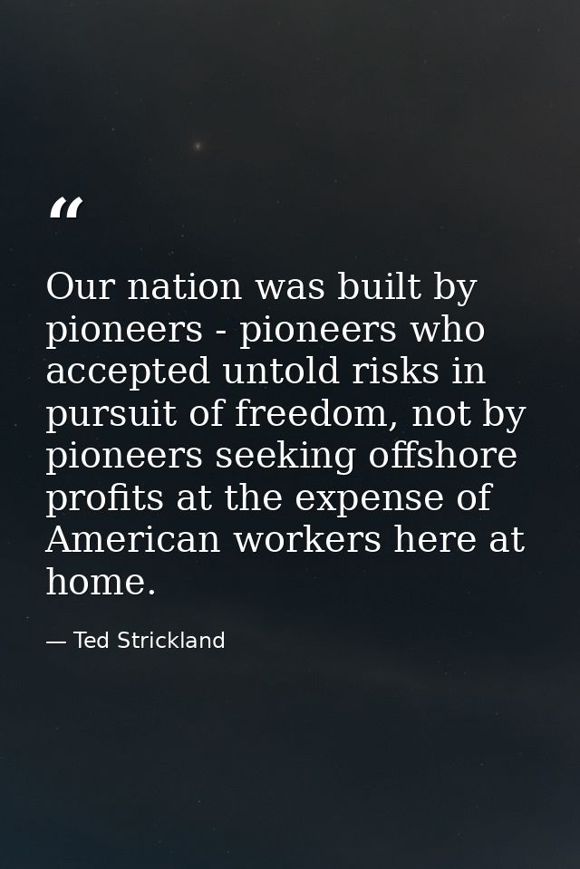 Our nation was built by pioneers - pioneers who accepted untold risks in pursuit of freedom, not by pioneers seeking off — Ted Strickland