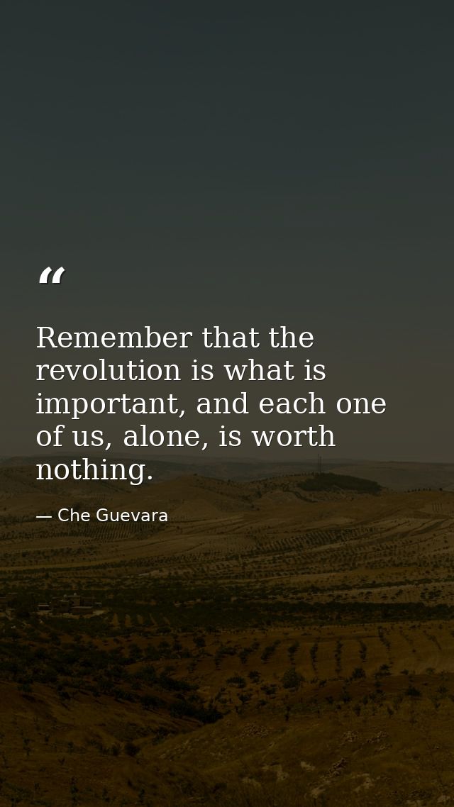 Remember that the revolution is what is important, and each one of us, alone, is worth nothing. — Che Guevara