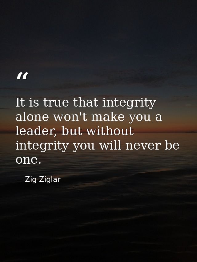 It is true that integrity alone won't make you a leader, but without integrity you will never be one. — Zig Ziglar