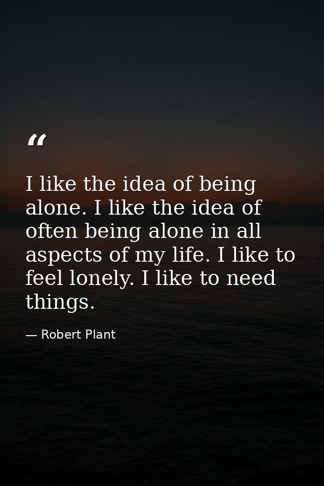 I like the idea of being alone. I like the idea of often being alone in all aspects of my life. I like to feel lonely. I — Robert Plant