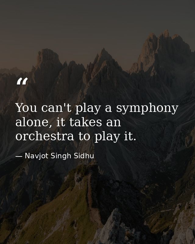 You can't play a symphony alone, it takes an orchestra to play it. — Navjot Singh Sidhu