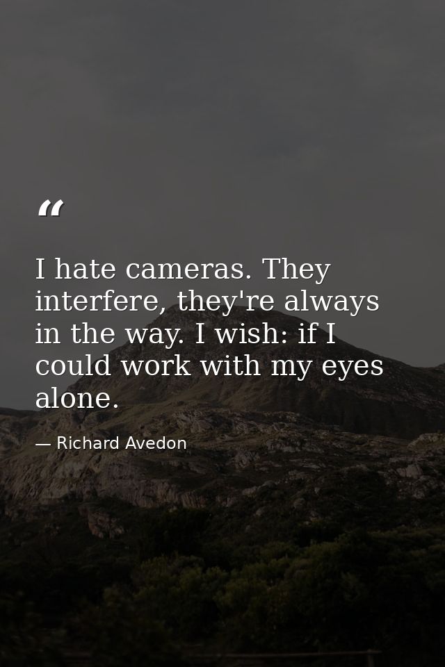I hate cameras. They interfere, they're always in the way. I wish: if I could work with my eyes alone. — Richard Avedon
