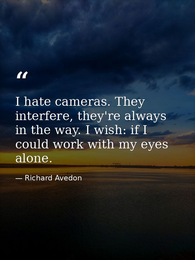 I hate cameras. They interfere, they're always in the way. I wish: if I could work with my eyes alone. — Richard Avedon