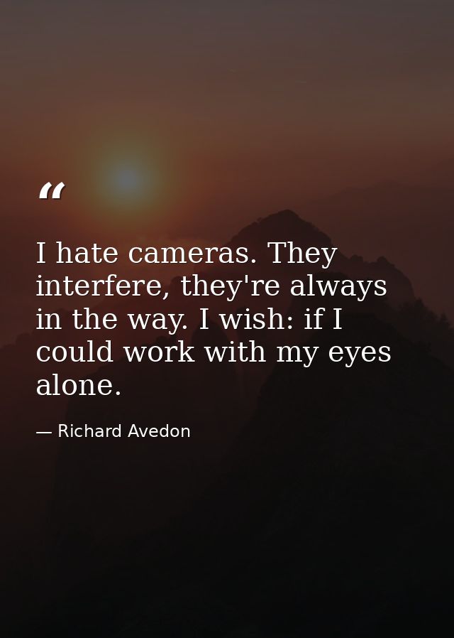 I hate cameras. They interfere, they're always in the way. I wish: if I could work with my eyes alone. — Richard Avedon