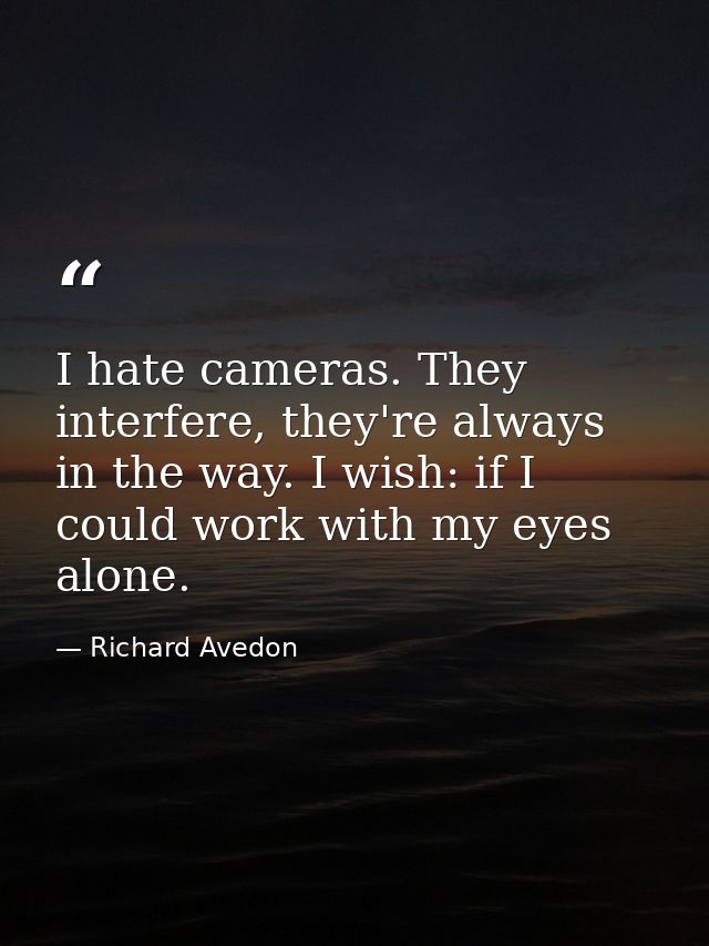 I hate cameras. They interfere, they're always in the way. I wish: if I could work with my eyes alone. — Richard Avedon