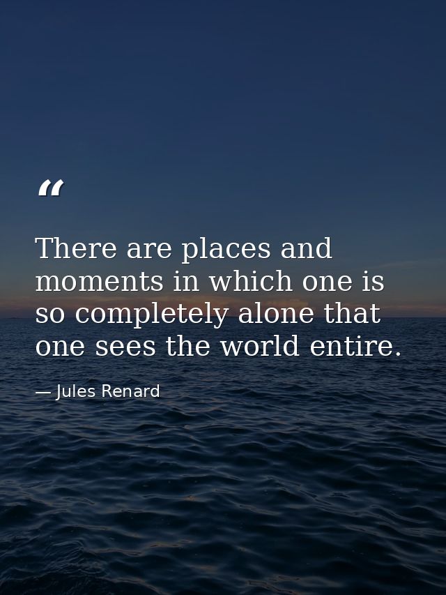There are places and moments in which one is so completely alone that one sees the world entire. — Jules Renard