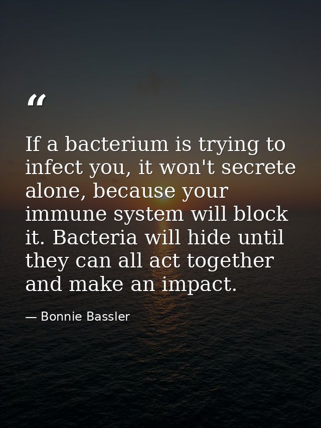 If a bacterium is trying to infect you, it won't secrete alone, because your immune system will block it. Bacteria will  — Bonnie Bassler