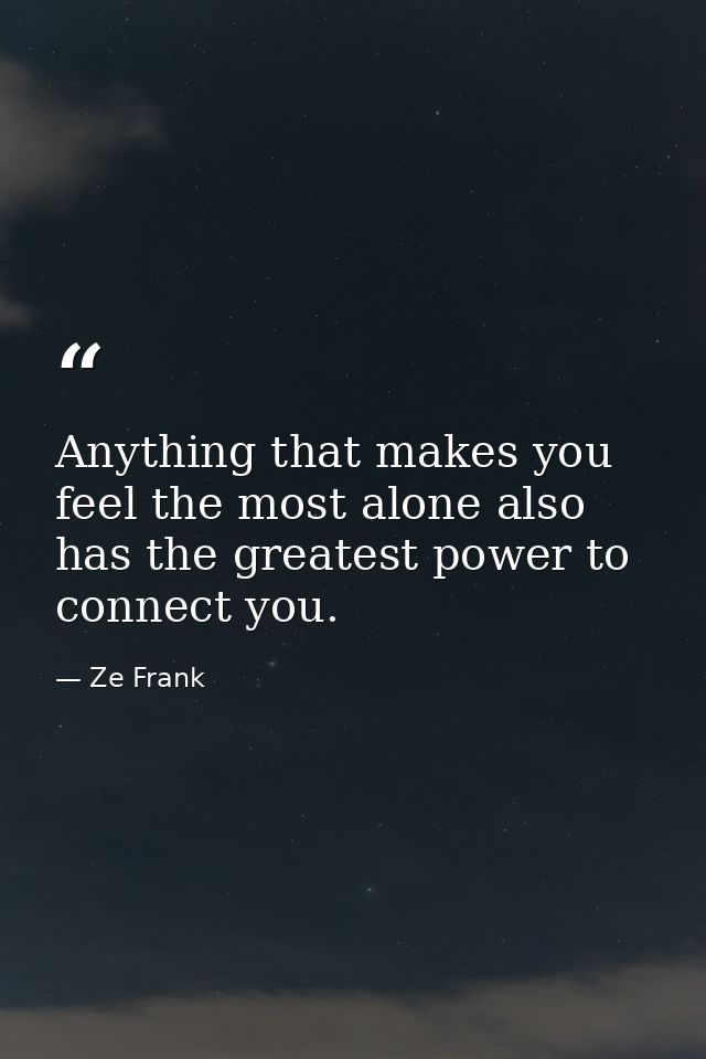 Anything that makes you feel the most alone also has the greatest power to connect you. — Ze Frank
