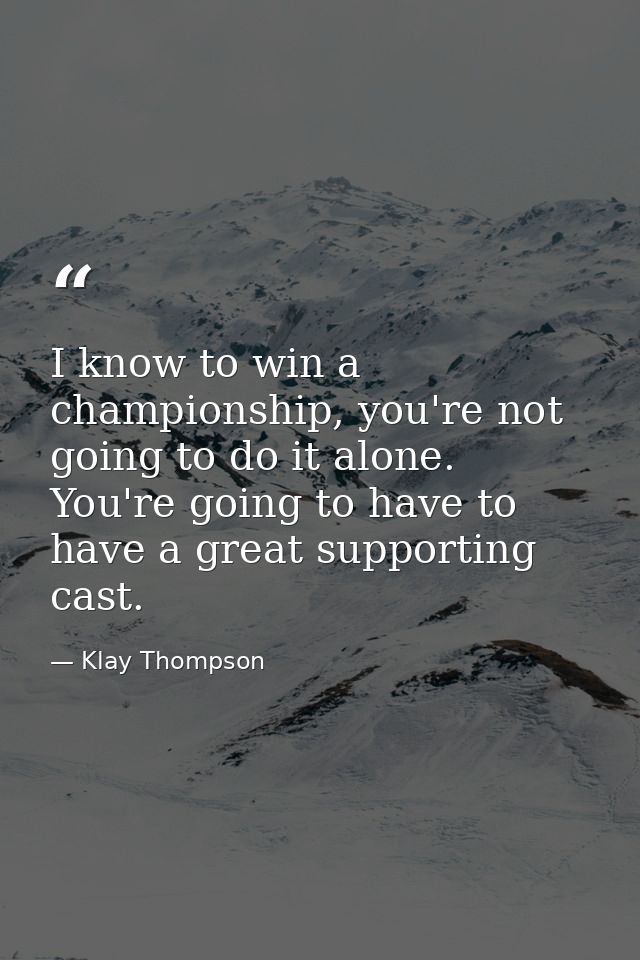 I know to win a championship, you're not going to do it alone. You're going to have to have a great supporting cast. — Klay Thompson