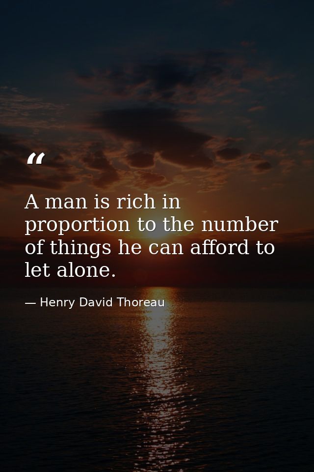 A man is rich in proportion to the number of things he can afford to let alone. — Henry David Thoreau