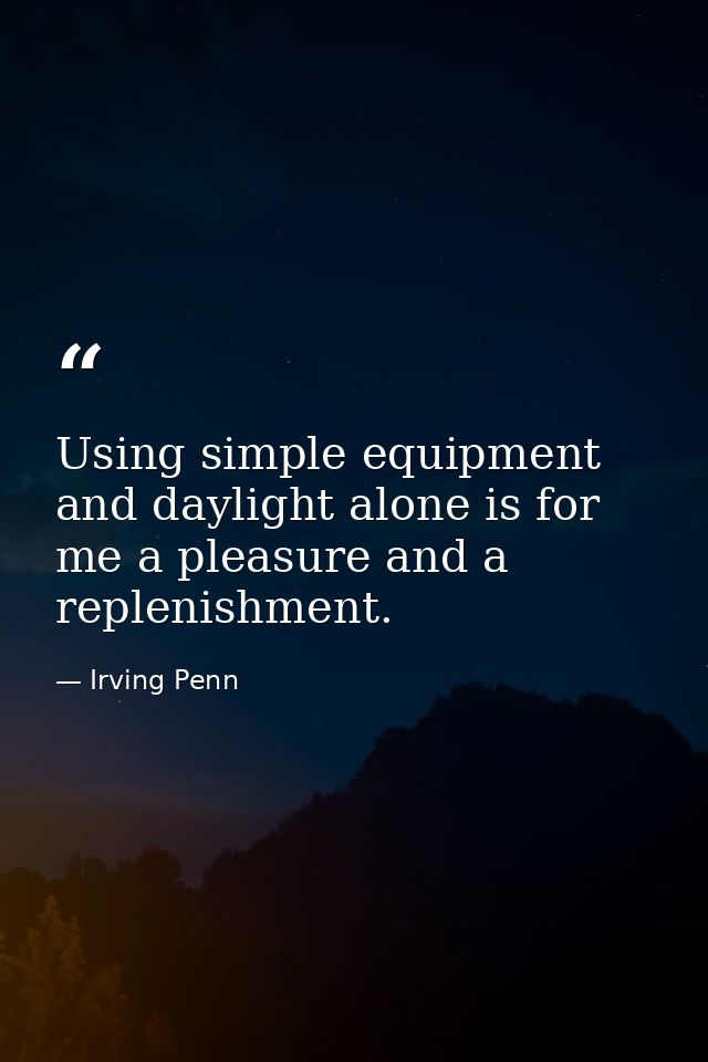 Using simple equipment and daylight alone is for me a pleasure and a replenishment. — Irving Penn