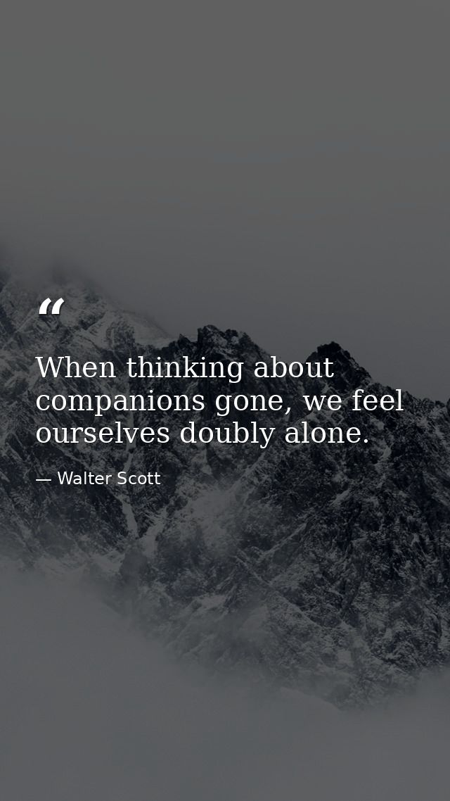 When thinking about companions gone, we feel ourselves doubly alone. — Walter Scott