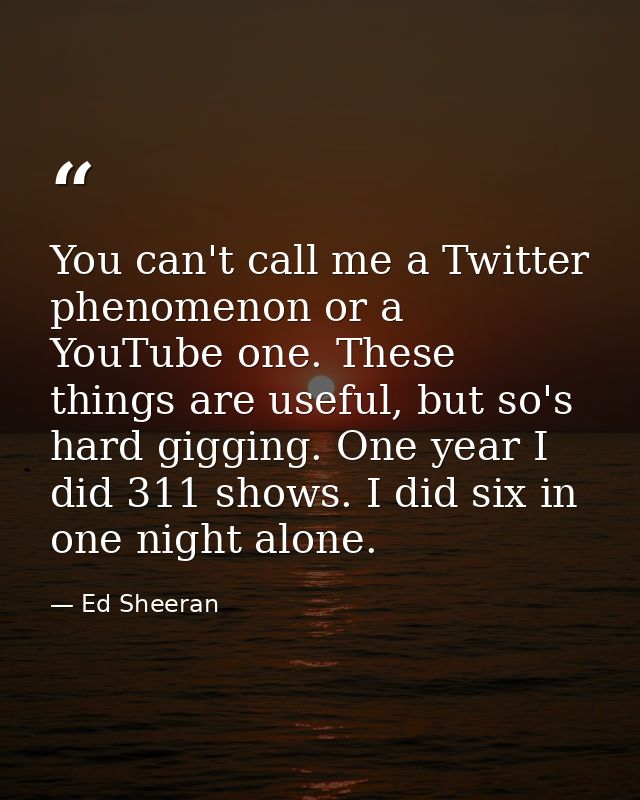You can't call me a Twitter phenomenon or a YouTube one. These things are useful, but so's hard gigging. One year I did  — Ed Sheeran