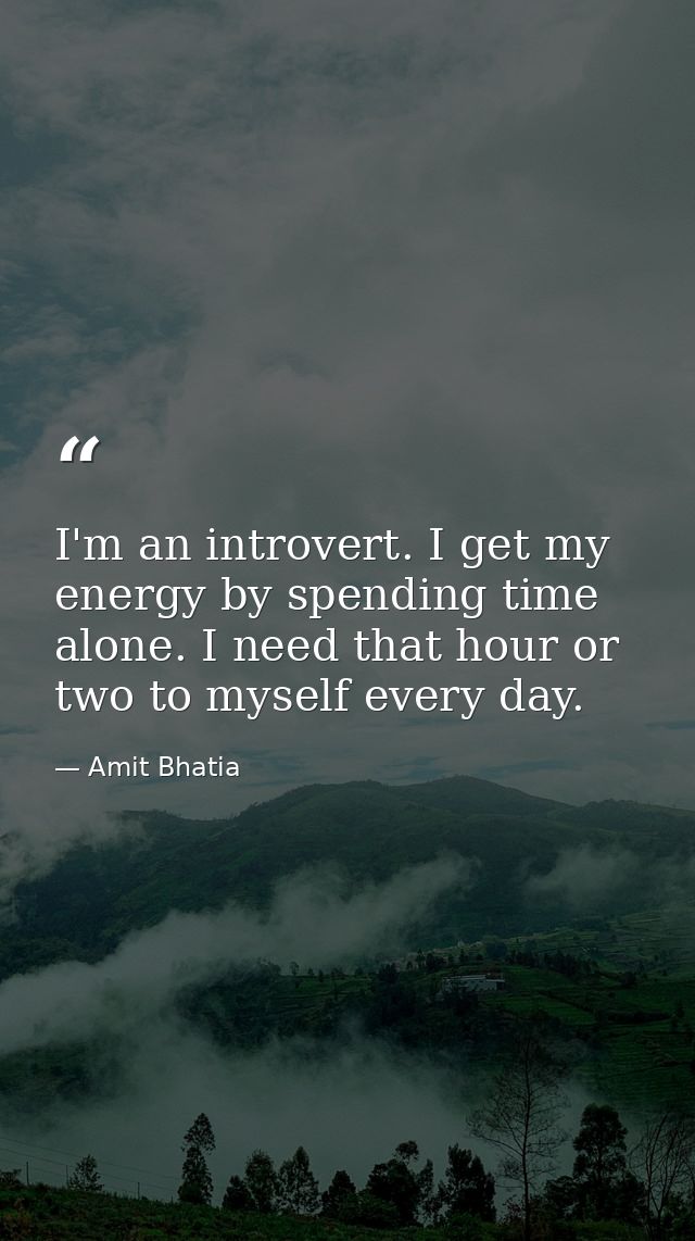 I'm an introvert. I get my energy by spending time alone. I need that hour or two to myself every day. — Amit Bhatia