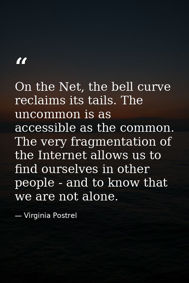 On the Net, the bell curve reclaims its tails. The uncommon is as accessible as the common. The very fragmentation of th — Virginia Postrel