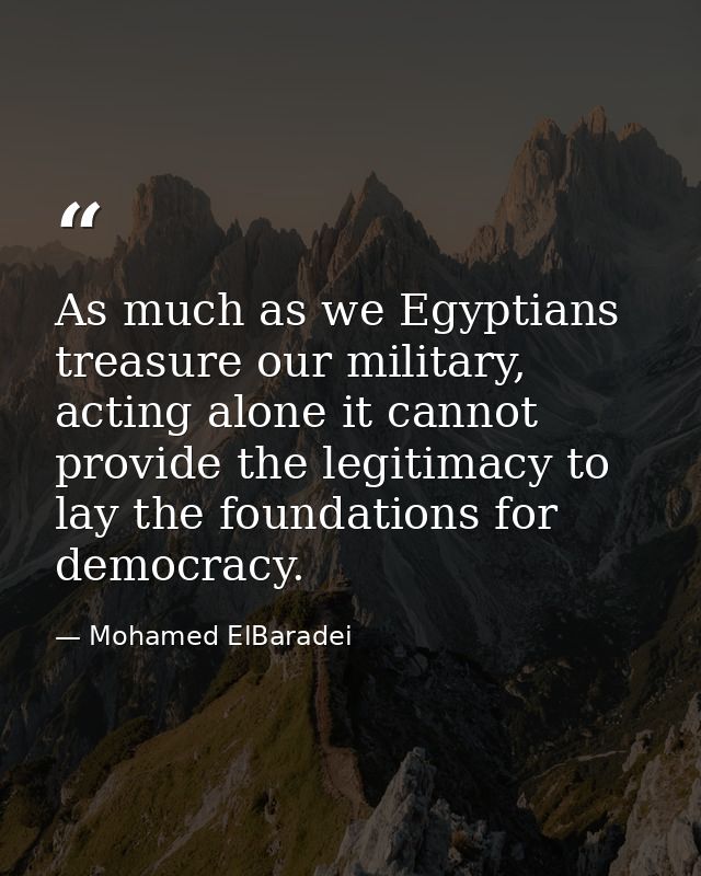 As much as we Egyptians treasure our military, acting alone it cannot provide the legitimacy to lay the foundations for  — Mohamed ElBaradei