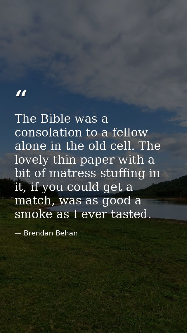 The Bible was a consolation to a fellow alone in the old cell. The lovely thin paper with a bit of matress stuffing in i — Brendan Behan
