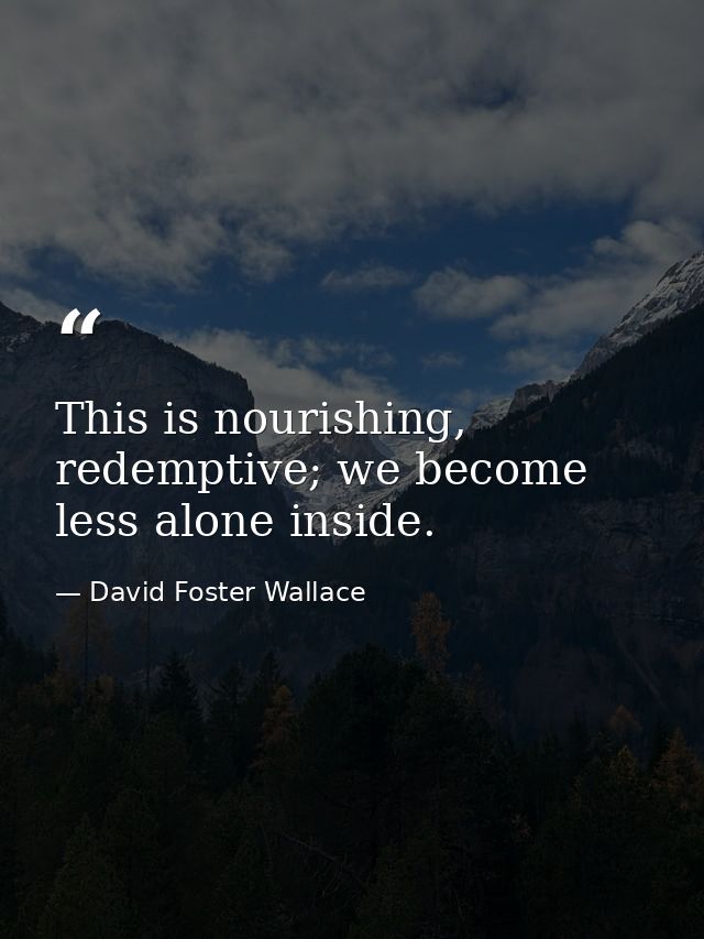 This is nourishing, redemptive; we become less alone inside. — David Foster Wallace