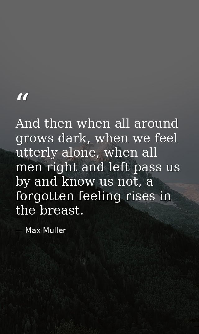 And then when all around grows dark, when we feel utterly alone, when all men right and left pass us by and know us not, — Max Muller