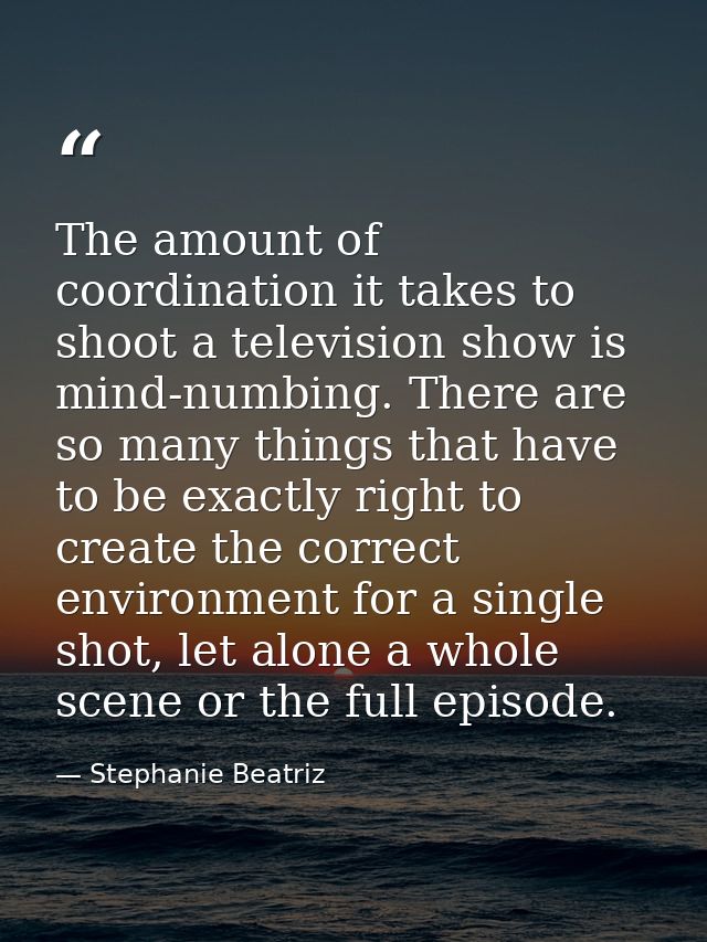 The amount of coordination it takes to shoot a television show is mind-numbing. There are so many things that have to be — Stephanie Beatriz