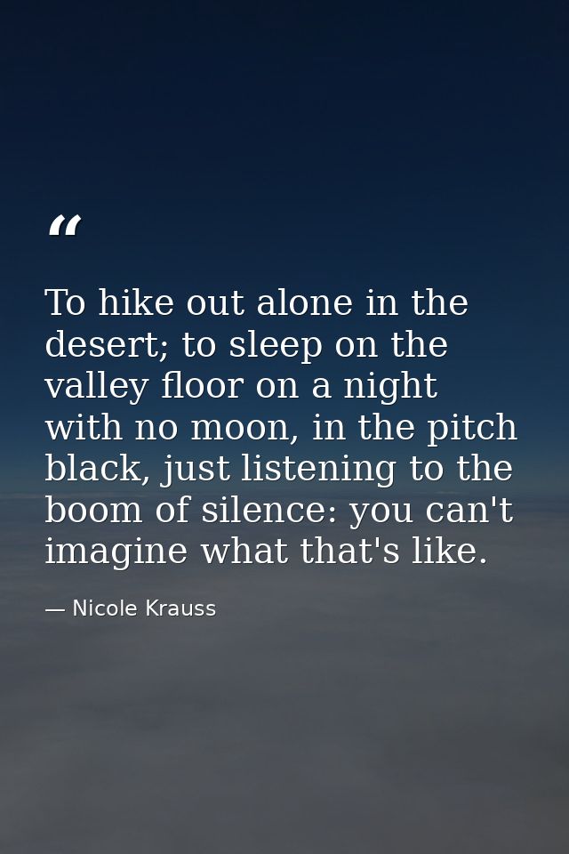 To hike out alone in the desert; to sleep on the valley floor on a night with no moon, in the pitch black, just listenin — Nicole Krauss