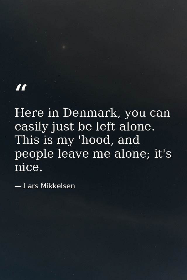 Here in Denmark, you can easily just be left alone. This is my 'hood, and people leave me alone; it's nice. — Lars Mikkelsen