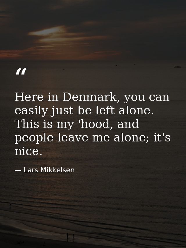 Here in Denmark, you can easily just be left alone. This is my 'hood, and people leave me alone; it's nice. — Lars Mikkelsen