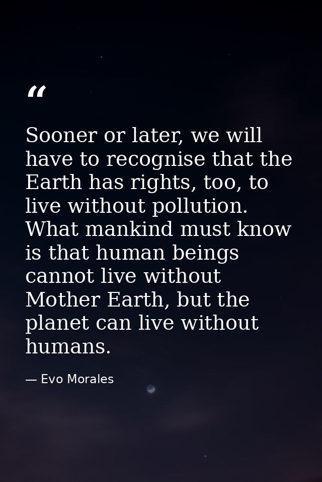 Sooner or later, we will have to recognise that the Earth has rights, too, to live without pollution. What mankind must  — Evo Morales