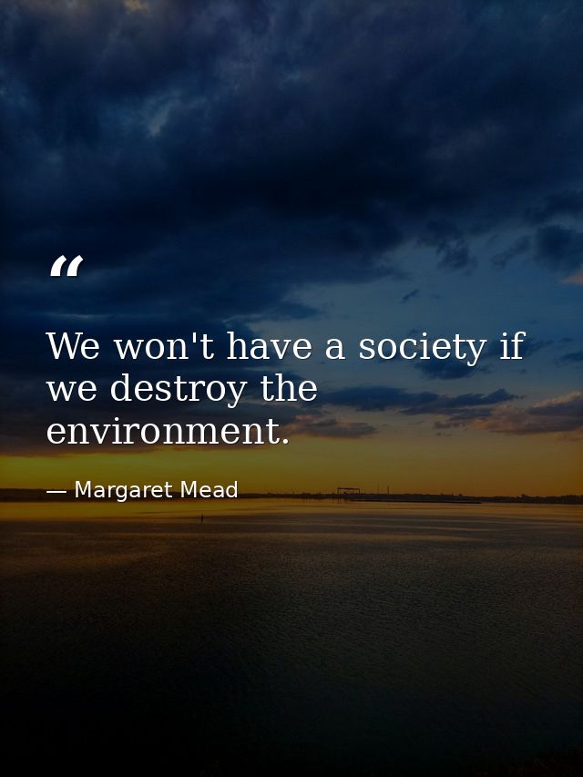 We won't have a society if we destroy the environment. — Margaret Mead
