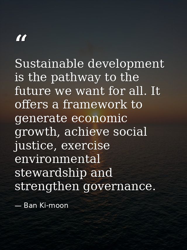 Sustainable development is the pathway to the future we want for all. It offers a framework to generate economic growth, — Ban Ki-moon