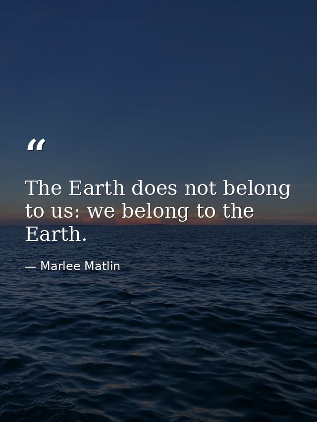The Earth does not belong to us: we belong to the Earth. — Marlee Matlin