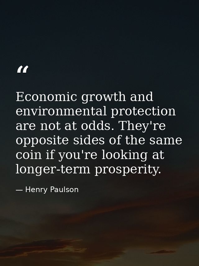 Economic growth and environmental protection are not at odds. They're opposite sides of the same coin if you're looking  — Henry Paulson