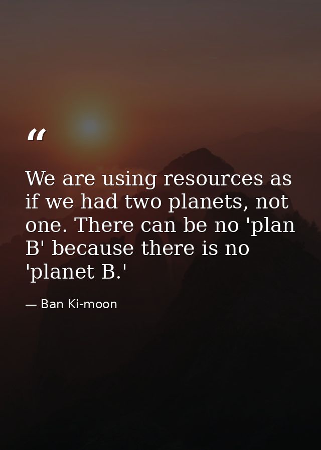 We are using resources as if we had two planets, not one. There can be no 'plan B' because there is no 'planet B.' — Ban Ki-moon