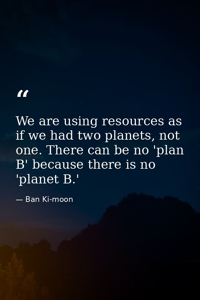 We are using resources as if we had two planets, not one. There can be no 'plan B' because there is no 'planet B.' — Ban Ki-moon