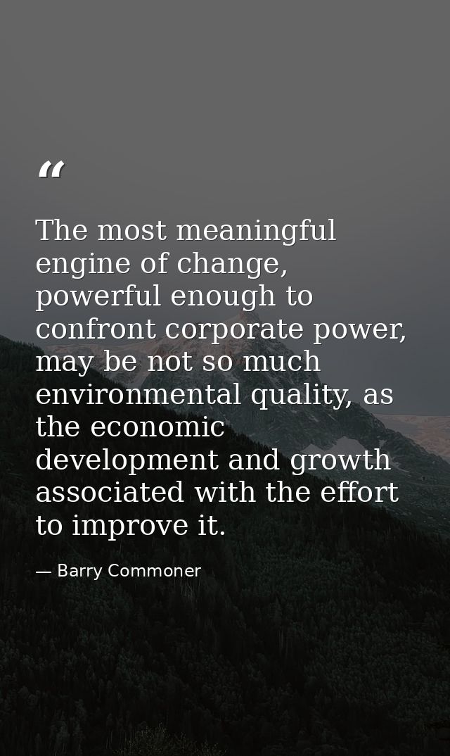 The most meaningful engine of change, powerful enough to confront corporate power, may be not so much environmental qual — Barry Commoner