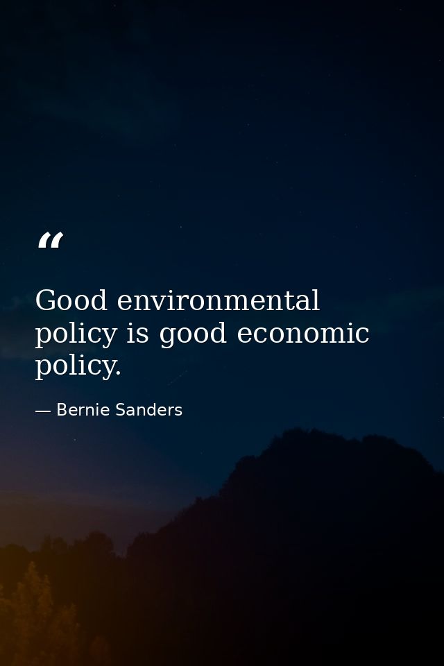 Good environmental policy is good economic policy. — Bernie Sanders
