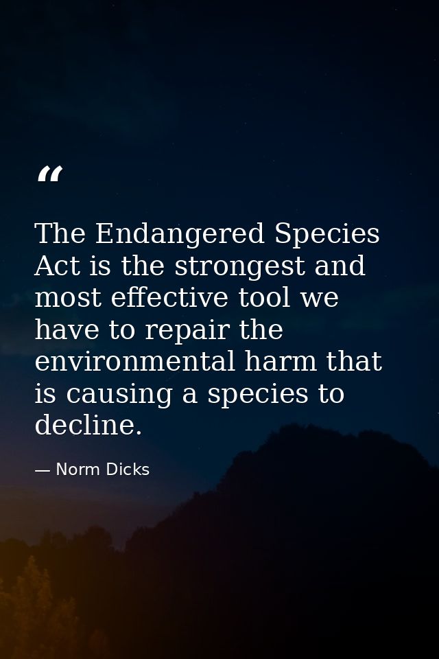 The Endangered Species Act is the strongest and most effective tool we have to repair the environmental harm that is cau — Norm Dicks
