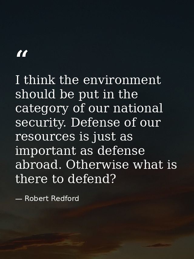 I think the environment should be put in the category of our national security. Defense of our resources is just as impo — Robert Redford
