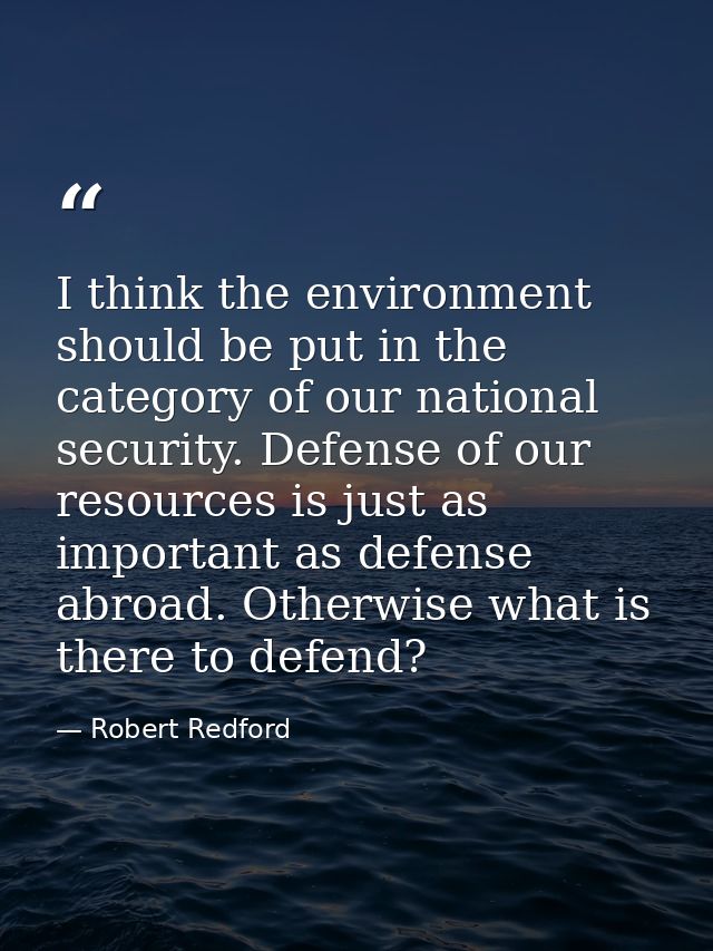 I think the environment should be put in the category of our national security. Defense of our resources is just as impo — Robert Redford