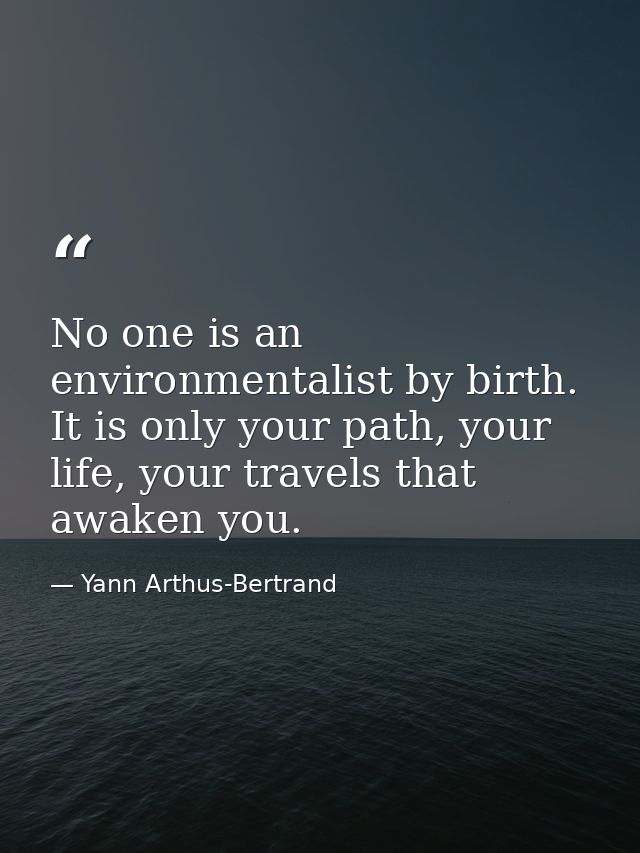 No one is an environmentalist by birth. It is only your path, your life, your travels that awaken you. — Yann Arthus-Bertrand