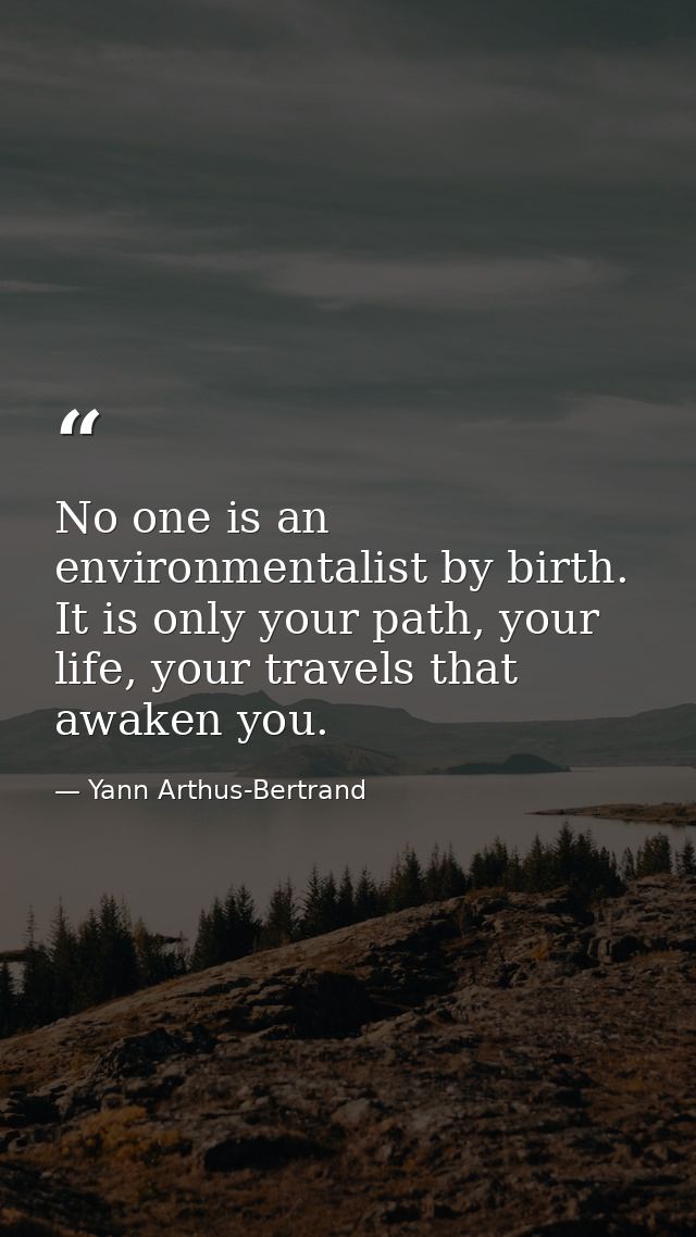 No one is an environmentalist by birth. It is only your path, your life, your travels that awaken you. — Yann Arthus-Bertrand