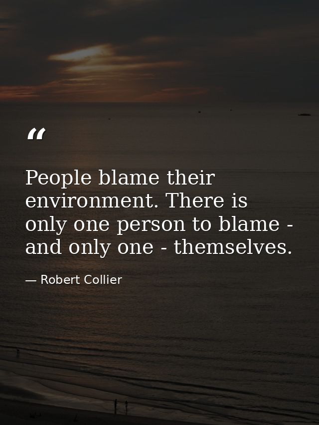 People blame their environment. There is only one person to blame - and only one - themselves. — Robert Collier