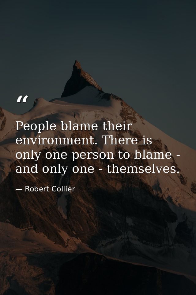 People blame their environment. There is only one person to blame - and only one - themselves. — Robert Collier