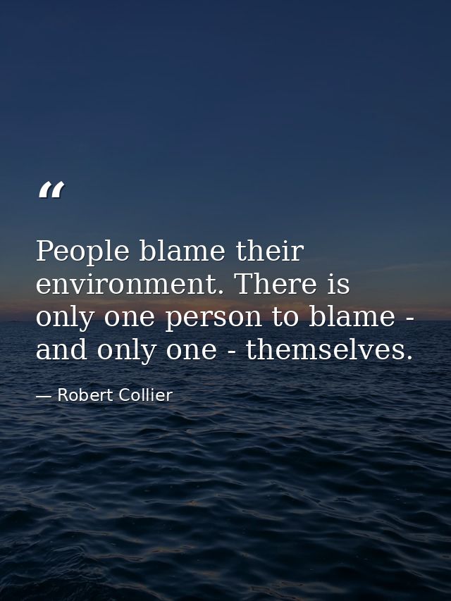 People blame their environment. There is only one person to blame - and only one - themselves. — Robert Collier
