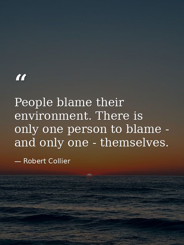 People blame their environment. There is only one person to blame - and only one - themselves. — Robert Collier