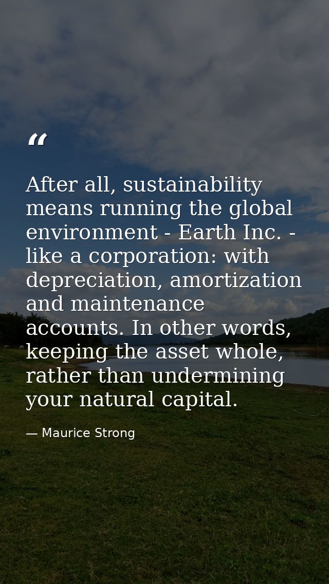 After all, sustainability means running the global environment - Earth Inc. - like a corporation: with depreciation, amo — Maurice Strong