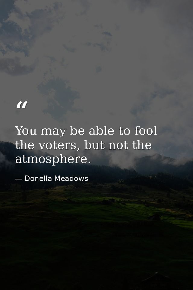 You may be able to fool the voters, but not the atmosphere. — Donella Meadows